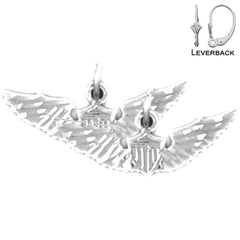 Sterling Silver 9mm United States Air Force Earrings (White or Yellow Gold Plated)