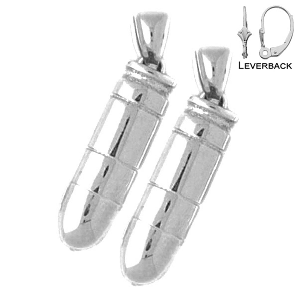 Sterling Silver 28mm 3D Bullet Earrings (White or Yellow Gold Plated)