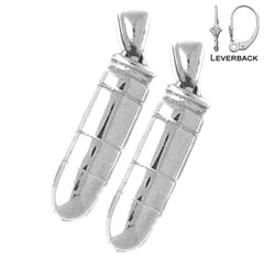 Sterling Silver 28mm 3D Bullet Earrings (White or Yellow Gold Plated)