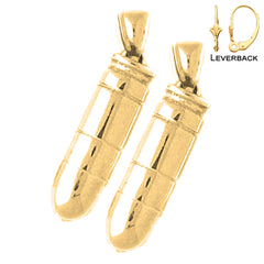 Sterling Silver 28mm 3D Bullet Earrings (White or Yellow Gold Plated)