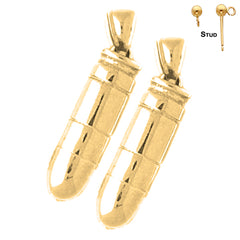 Sterling Silver 28mm 3D Bullet Earrings (White or Yellow Gold Plated)