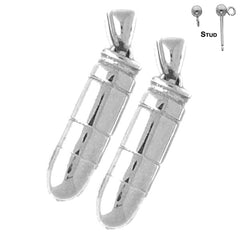 Pendientes de bala 3D de plata de ley de 28 mm (chapados en oro blanco o amarillo)