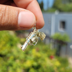 10K, 14K or 18K Gold Revolver Gun Pendant