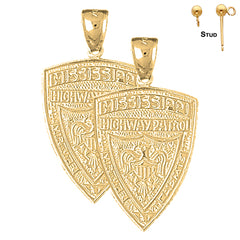 Sterling Silver 33mm Mississippi Highway Patrol Earrings (White or Yellow Gold Plated)