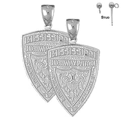 Sterling Silver 33mm Mississippi Highway Patrol Earrings (White or Yellow Gold Plated)
