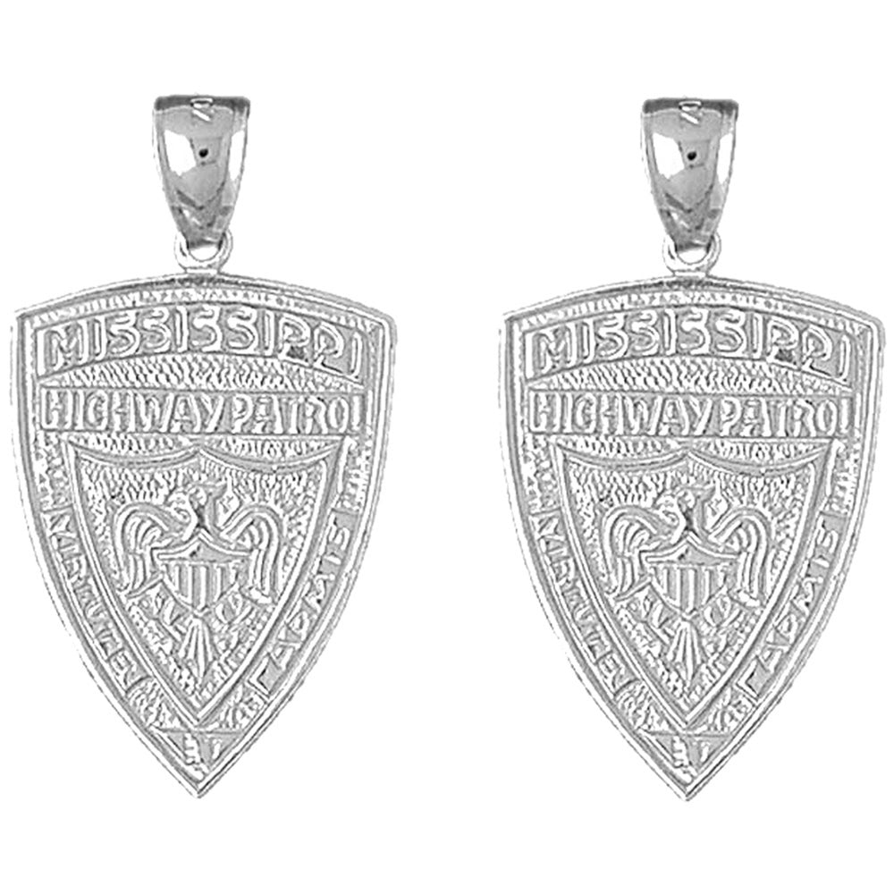 Sterling Silver 33mm Mississippi Highway Patrol Earrings
