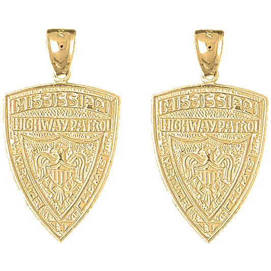 Yellow Gold-plated Silver 33mm Mississippi Highway Patrol Earrings