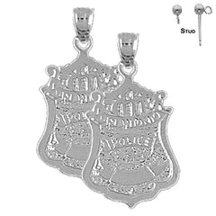 Sterling Silver 26mm San Antonio Police Earrings (White or Yellow Gold Plated)