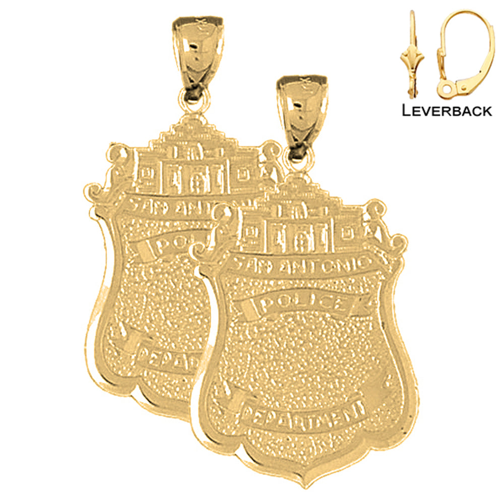 Sterling Silver 38mm San Antonio Police Earrings (White or Yellow Gold Plated)