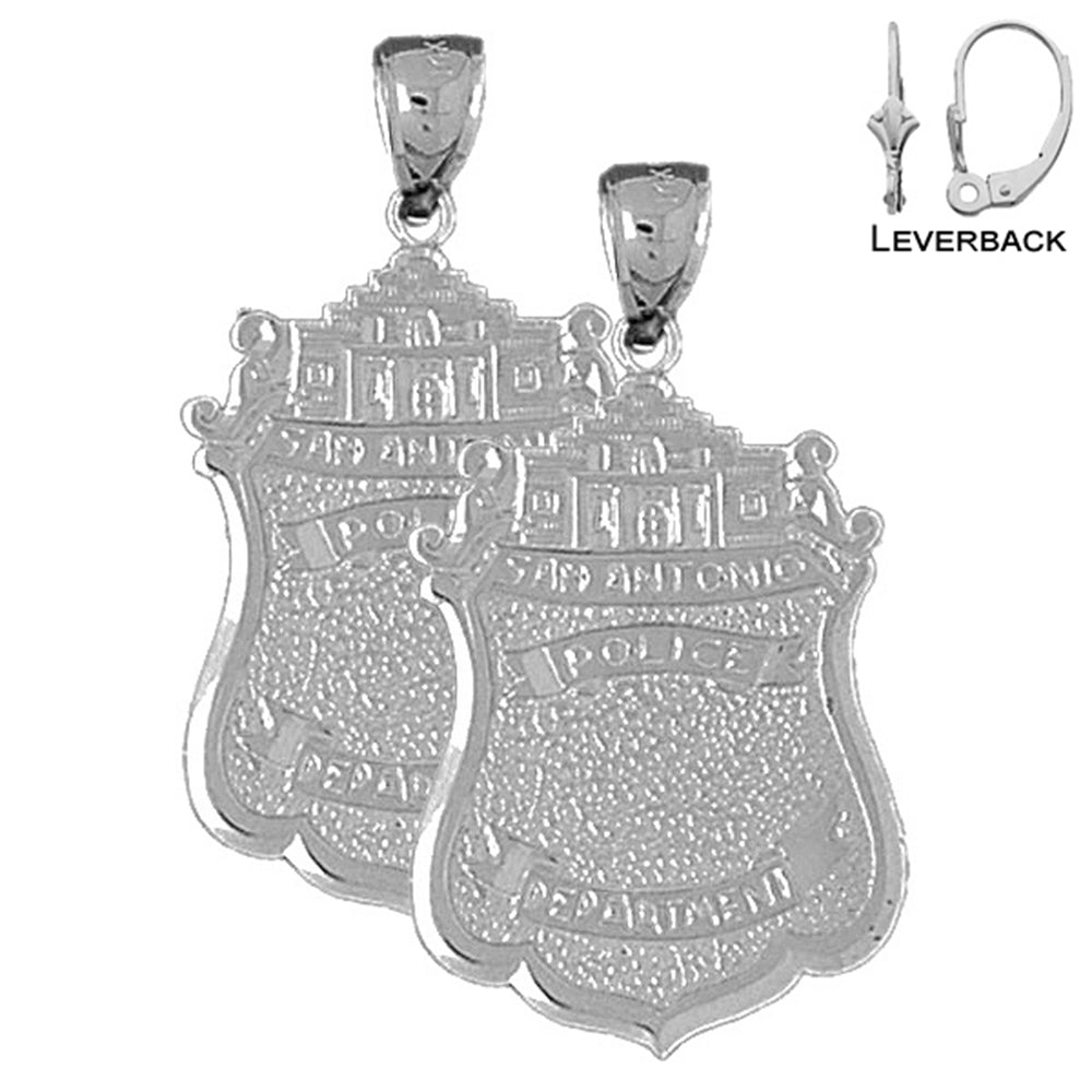 Sterling Silver 38mm San Antonio Police Earrings (White or Yellow Gold Plated)