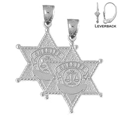 Sterling Silver 35mm Sheriff Badge Earrings (White or Yellow Gold Plated)