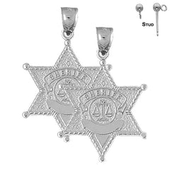 Pendientes con insignia de sheriff de plata de ley de 35 mm (chapados en oro blanco o amarillo)