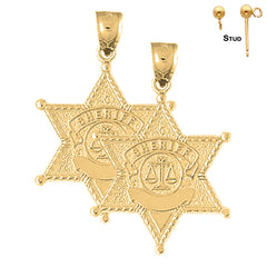 Sterling Silver 35mm Sheriff Badge Earrings (White or Yellow Gold Plated)