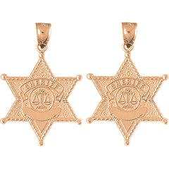 14K or 18K Gold 35mm Sheriff Badge Earrings