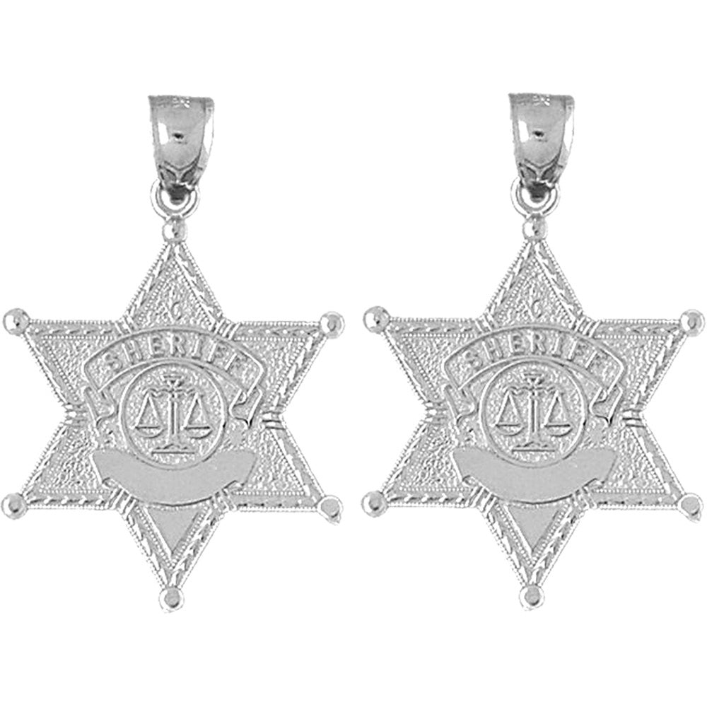 Sterling Silver 35mm Sheriff Badge Earrings