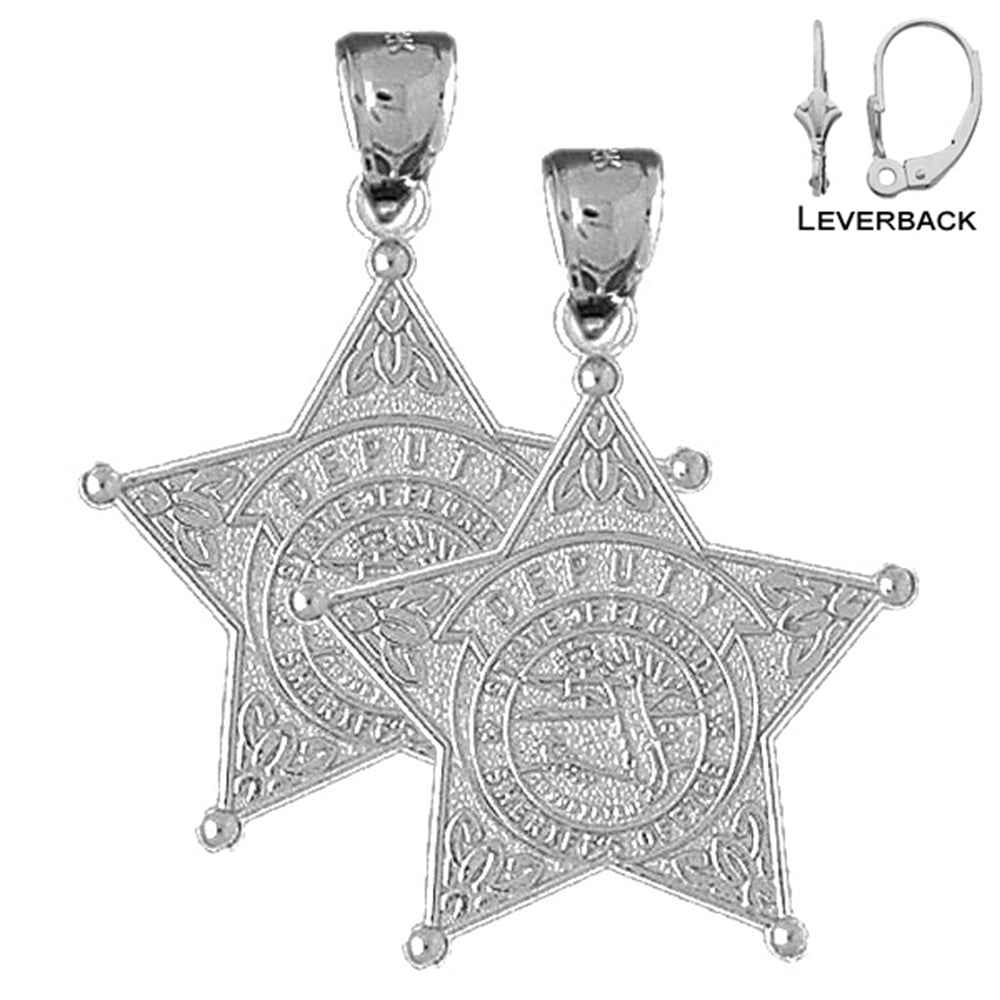 Sterling Silver 32mm State Of Florida Sheriff's Dept. Earrings (White or Yellow Gold Plated)