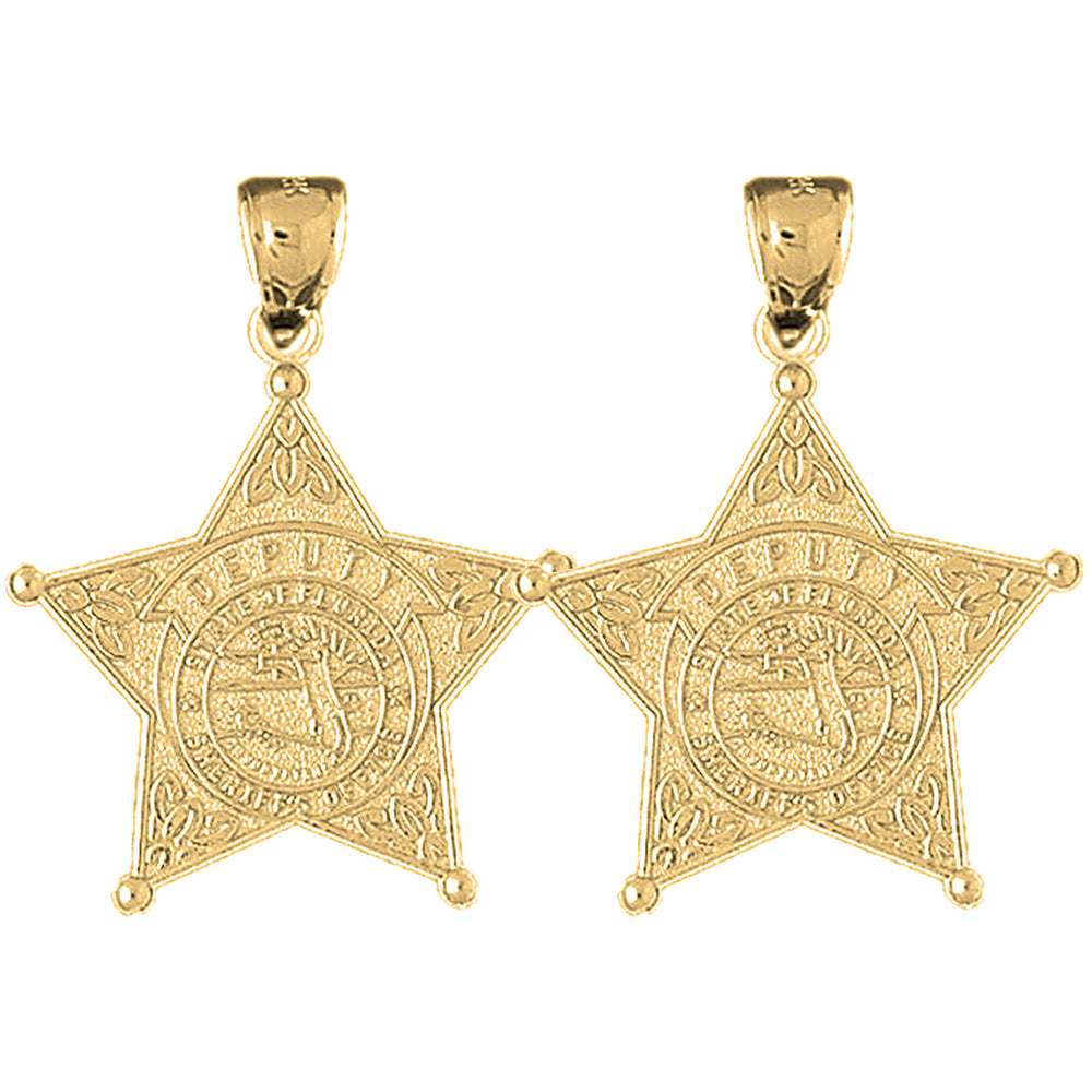 Yellow Gold-plated Silver 32mm State Of Florida Sheriff's Dept. Earrings