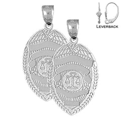 Sterling Silver 35mm Scales of Justice Badge Earrings (White or Yellow Gold Plated)