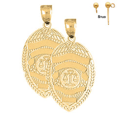 Sterling Silver 35mm Scales of Justice Badge Earrings (White or Yellow Gold Plated)