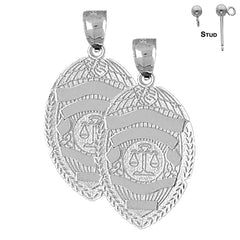 Pendientes con insignia de la balanza de la justicia de plata de ley de 35 mm (chapados en oro blanco o amarillo)