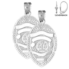 Sterling Silver 29mm Scales of Justice Badge Earrings (White or Yellow Gold Plated)