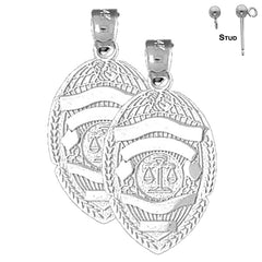 Sterling Silver 29mm Scales of Justice Badge Earrings (White or Yellow Gold Plated)