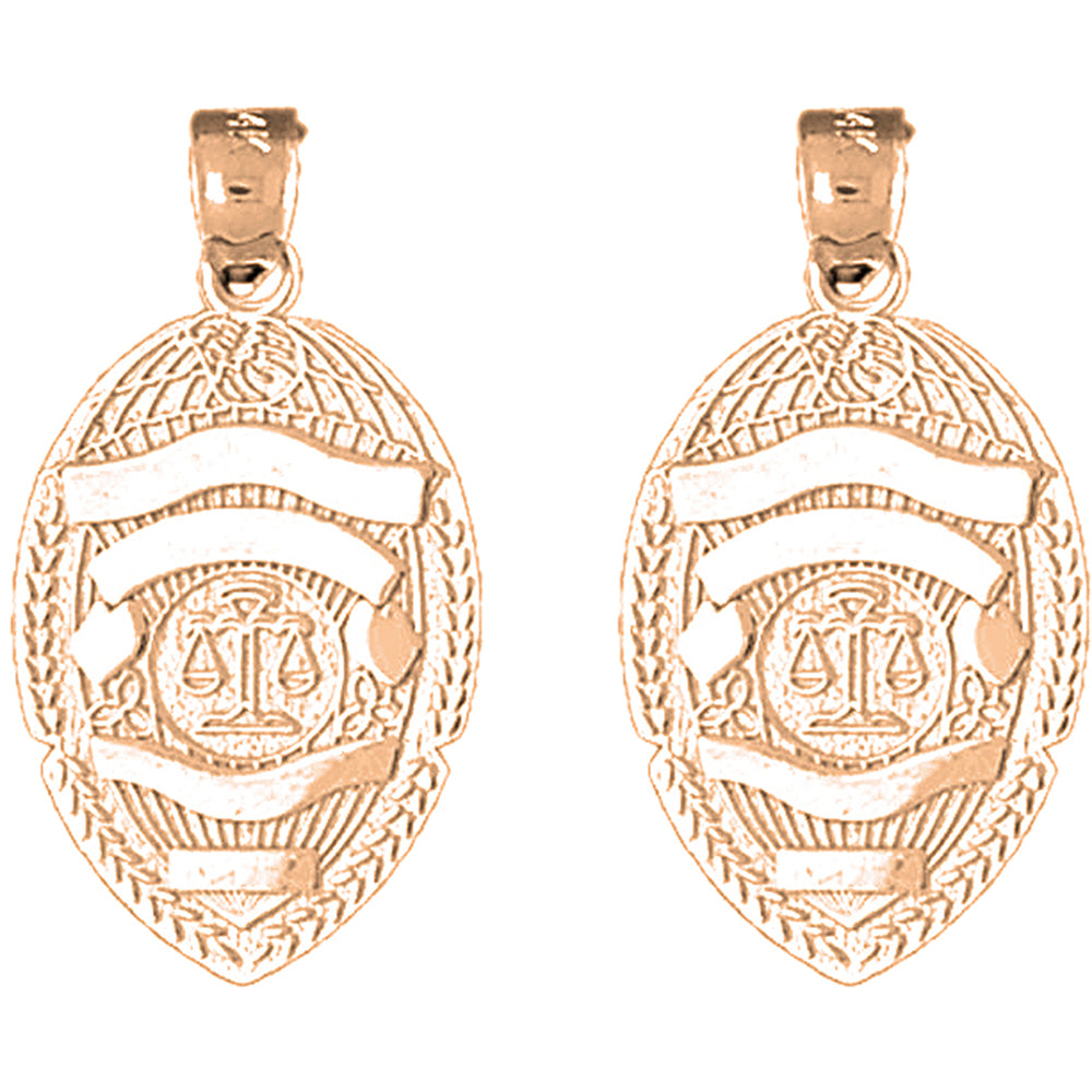 14K or 18K Gold 29mm Scales of Justice Badge Earrings