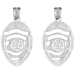 Sterling Silver 29mm Scales of Justice Badge Earrings