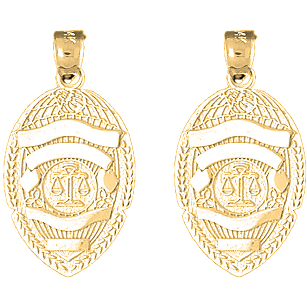 14K or 18K Gold 29mm Scales of Justice Badge Earrings