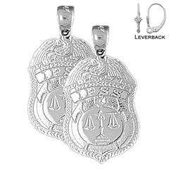 Sterling Silver 29mm IPSS Scales of Justice Badge Earrings (White or Yellow Gold Plated)