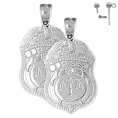 Sterling Silver 29mm IPSS Scales of Justice Badge Earrings (White or Yellow Gold Plated)