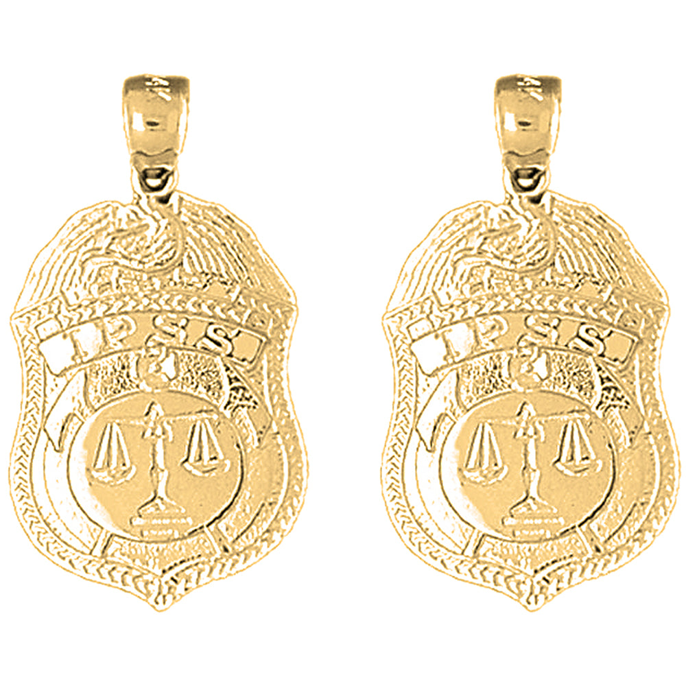 Yellow Gold-plated Silver 29mm IPSS Scales of Justice Badge Earrings