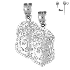 Sterling Silver 24mm IPSS Scales of Justice Badge Earrings (White or Yellow Gold Plated)