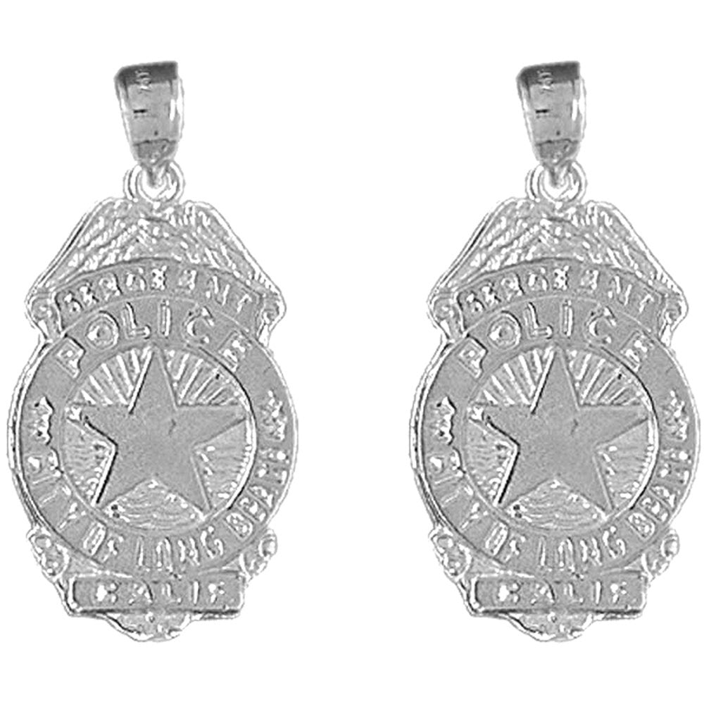 Sterling Silver 28mm Long Beach Police Earrings