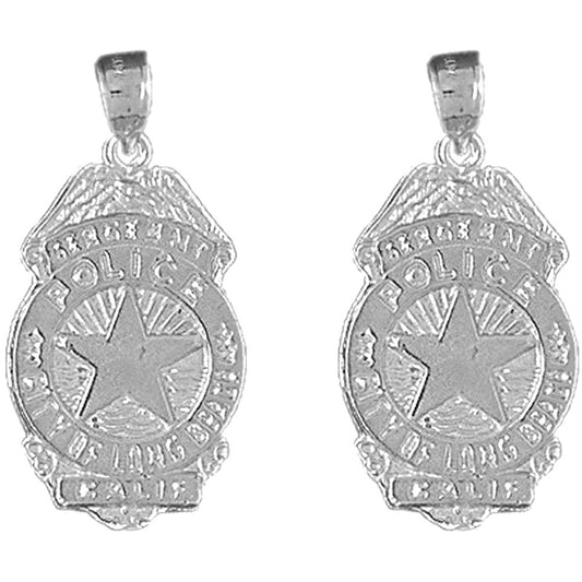 Sterling Silver 28mm Long Beach Police Earrings