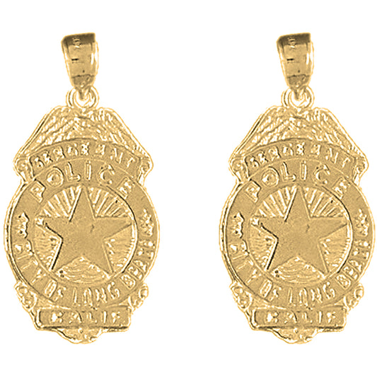 Yellow Gold-plated Silver 28mm Long Beach Police Earrings