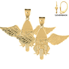 Sterling Silver 36mm Motorcycle Officer With Wings Earrings (White or Yellow Gold Plated)