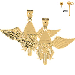 Sterling Silver 36mm Motorcycle Officer With Wings Earrings (White or Yellow Gold Plated)