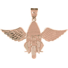 10K, 14K or 18K Gold Motorcycle Officer With Wings Pendant