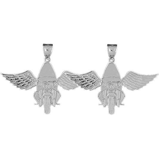 Sterling Silver 36mm Motorcycle Officer With Wings Earrings