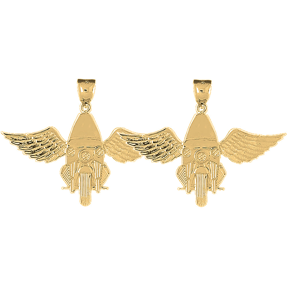 Yellow Gold-plated Silver 36mm Motorcycle Officer With Wings Earrings