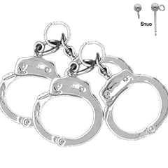 Sterling Silver 33mm Motorcycle Officer Pig Earrings (White or Yellow Gold Plated)