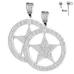 Sterling Silver 33mm United States Marshall Earrings (White or Yellow Gold Plated)