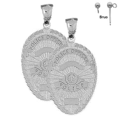 Sterling Silver 36mm Police Officer Badge Earrings (White or Yellow Gold Plated)