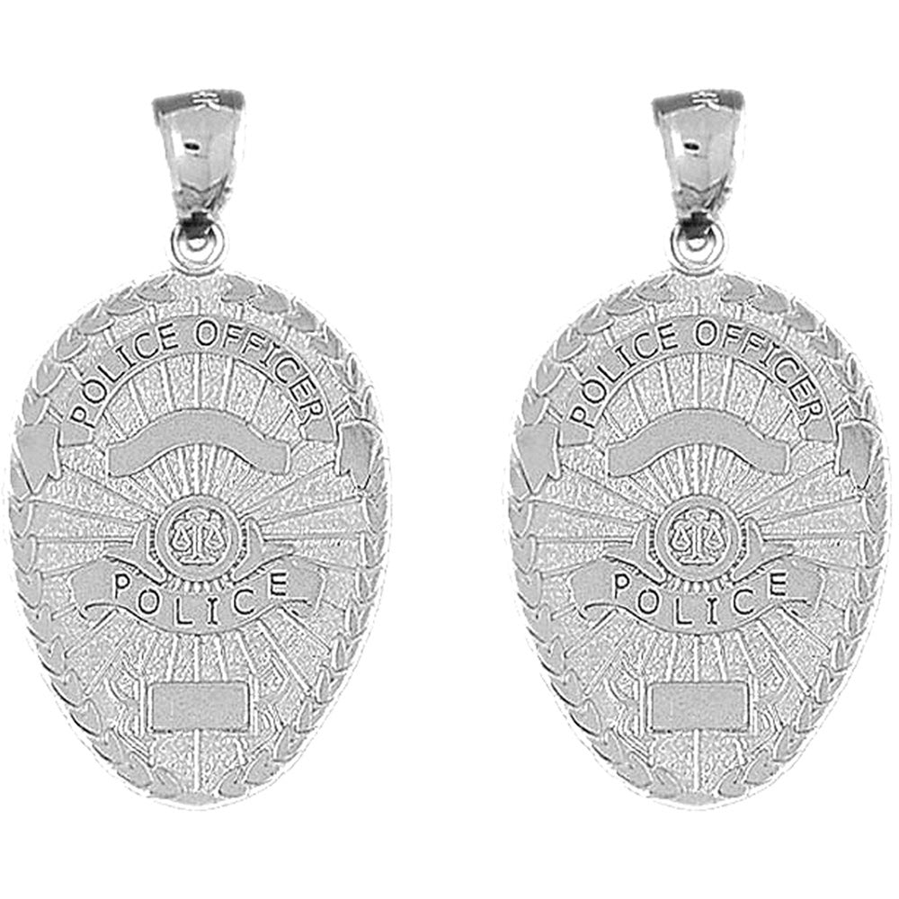 Sterling Silver 36mm Police Officer Badge Earrings