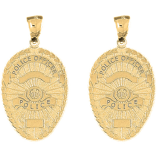 Yellow Gold-plated Silver 36mm Police Officer Badge Earrings