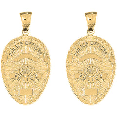 Yellow Gold-plated Silver 36mm Police Officer Badge Earrings