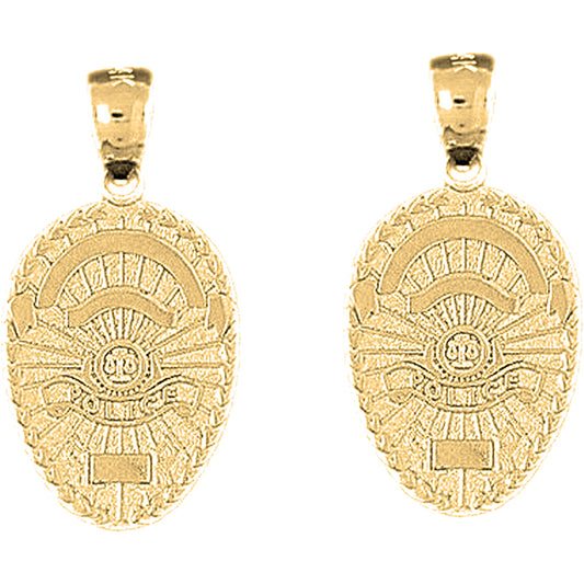 Yellow Gold-plated Silver 25mm Police Officer Badge Earrings