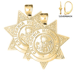 Sterling Silver 40mm California Highway Patrol Earrings (White or Yellow Gold Plated)