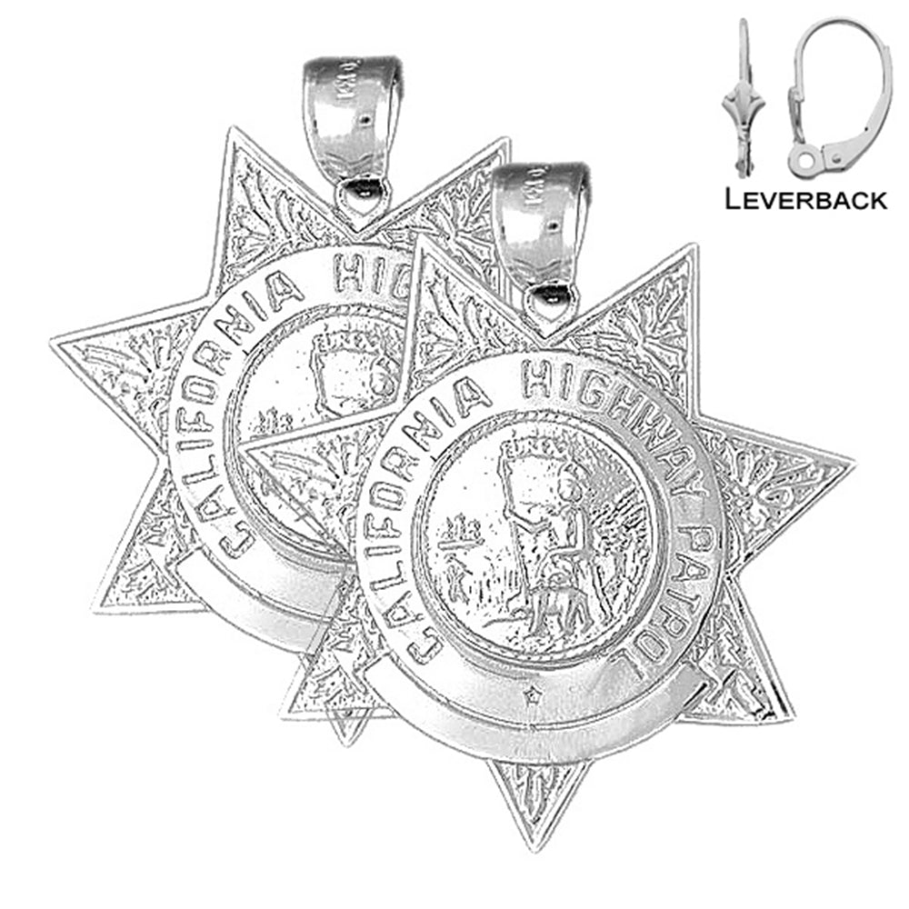 Sterling Silver 40mm California Highway Patrol Earrings (White or Yellow Gold Plated)